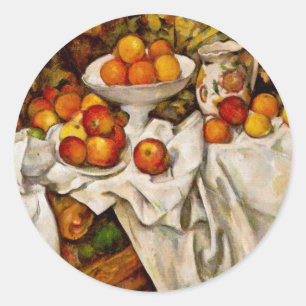 Pegatina Redonda Impresionismo de la impresión de manzanas y naranj