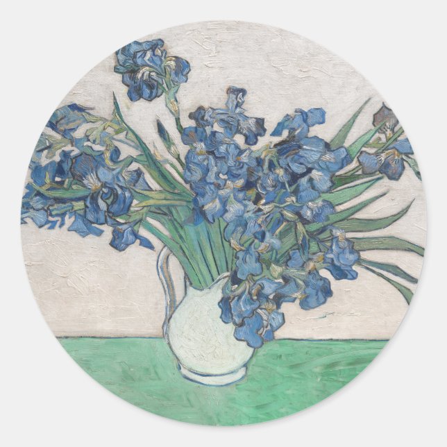 Pegatina Redonda Impresionismo de la pintura Van Gogh Iris Vase (Anverso)