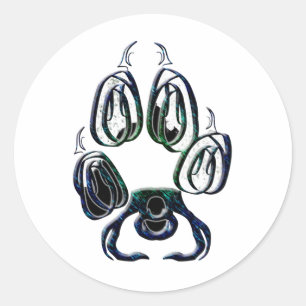 Pegatina Redonda Imprimir Wolf Paw