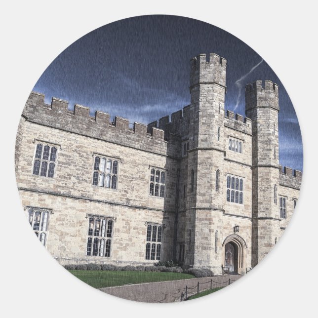 Pegatina Redonda Impulsa el castillo por la noche (Anverso)