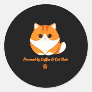 Pegatina Redonda Impulsado por café y pelo de gato – divertido gato