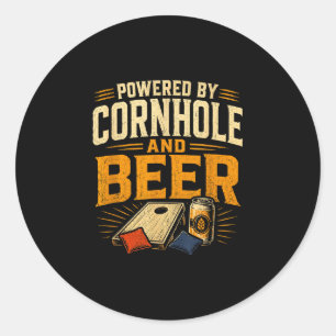Pegatina Redonda Impulsado por cornhole y cerveza divertido tailgat