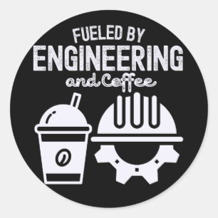 Pegatina Redonda Impulsado por la ingeniería y el café