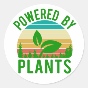 Pegatina Redonda Impulsado Por Plantas Divertido Atardecer Verde Ve