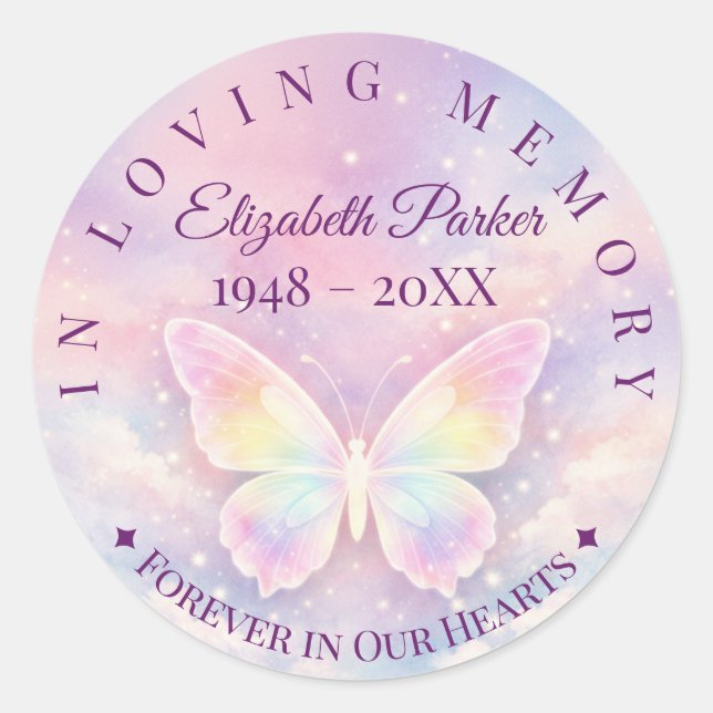Pegatina Redonda In Loving Memory Butterfly Remembrance Sticker (Anverso)