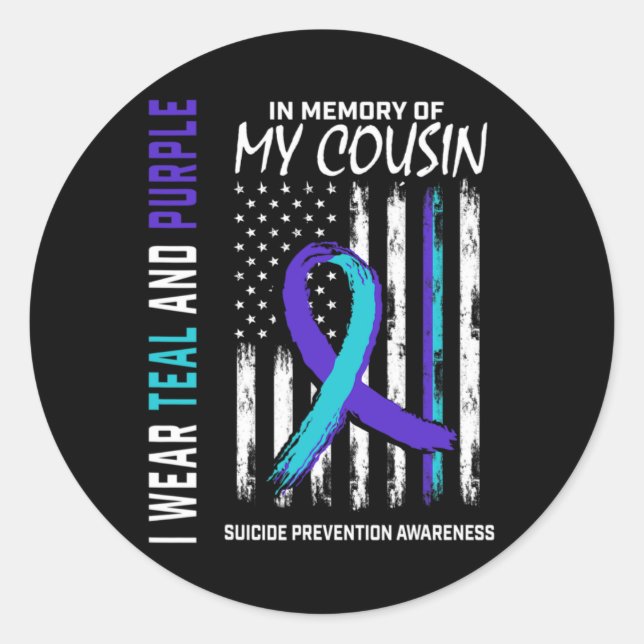 Pegatina Redonda In Memory Cousin Suicide Awareness Prevention Amer (Anverso)