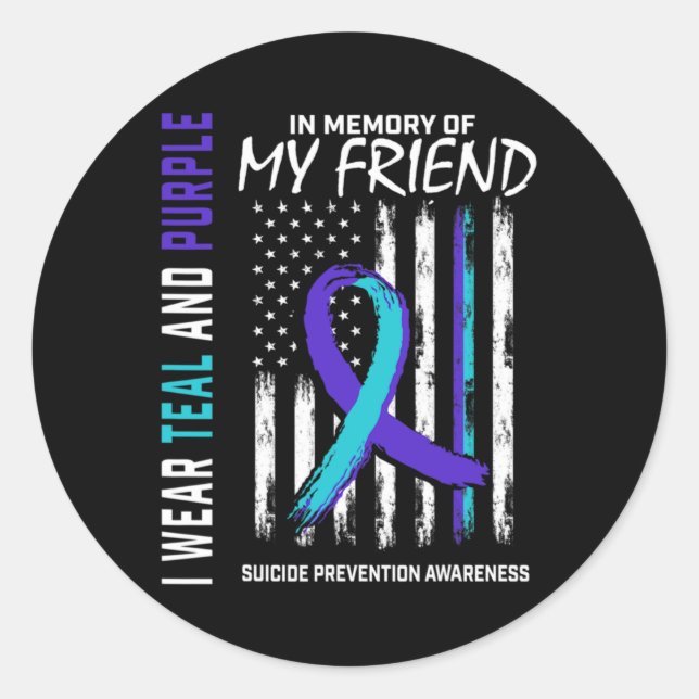 Pegatina Redonda In Memory Friend Suicide Awareness Prevention Amer (Anverso)