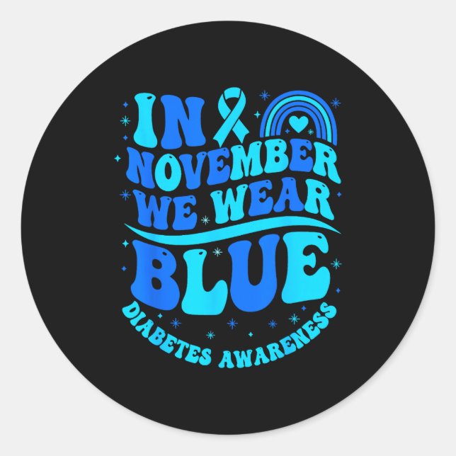 Pegatina Redonda In November We Wear Blue Diabetes Awareness Ribbon (Anverso)
