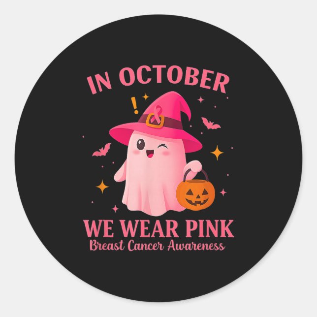 Pegatina Redonda In October We Wear Nk – Breast Cancer Awareness  (Anverso)