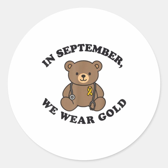Pegatina Redonda In September We Wear Gold Pediatric Nurse Childhoo (Anverso)