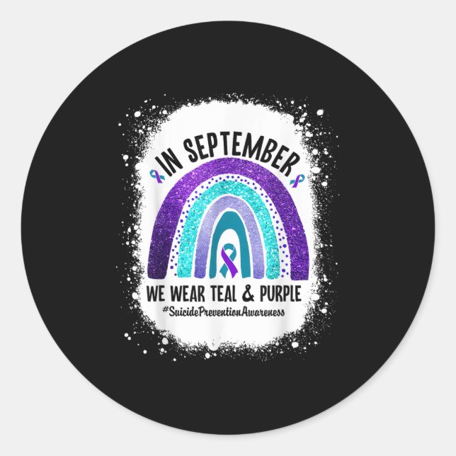 Pegatina Redonda In September We Wear Teal Purple Suicide Preventio (Anverso)