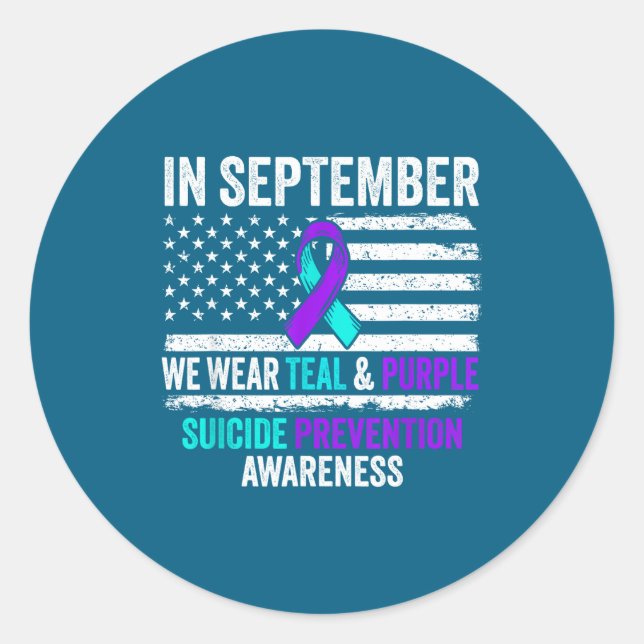 Pegatina Redonda In September Wear Teal Purple Suicide Prevention A (Anverso)