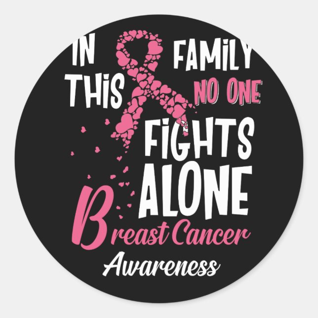Pegatina Redonda In This Family No On Fights Alone Breast Cancer (Anverso)