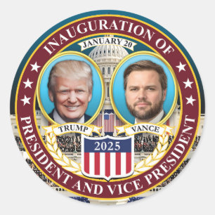 Pegatina Redonda Inauguración de Donald Trump J.D. Vance 20 de ener