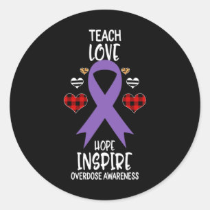 Pegatina Redonda Incidencia sobre la sobredosis Teach Ribbon Love H