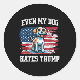 Pegatina Redonda Incluso mi perro odia a Trump... es gracioso a fav