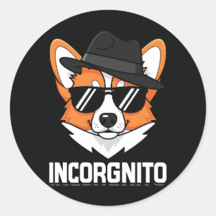 Pegatina Redonda Incorgnito Stealthy Corgi en tonos