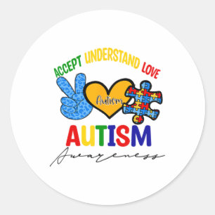 Pegatina Redonda Increíble autismo apoya el amor por la paz acepta 