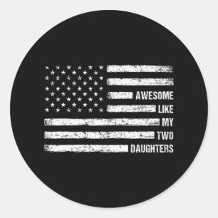 Pegatina Redonda Increíble Como Mis Dos Hijas Bandera Estadounidens