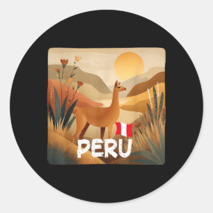 Pegatina Redonda Increíble Llama en Traje de Colores de Perú