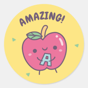 Pegatina Redonda Increíble recompensa positiva de la manzana roja