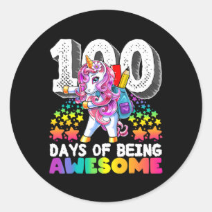 Pegatina Redonda Increíble regalo de Unicornio de 100 días de escue