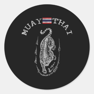 Pegatina Redonda Increíble Tigre de Kickboxing de Muay Thai - Hombr