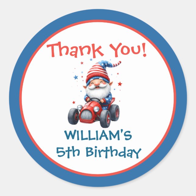 Pegatina Redonda Independence Day Cute Gnome Birthday (Anverso)