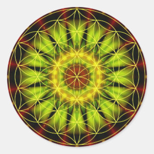 Pegatina Redonda Independencia de Mandala con flor de vida de los t