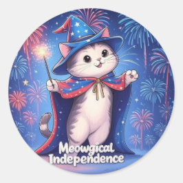 Pegatina Redonda Independencia Meowgical - Gato de asistente patrió