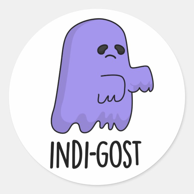 Pegatina Redonda Indi-gost Funny Halloween Indigo Ghost Pun (Anverso)
