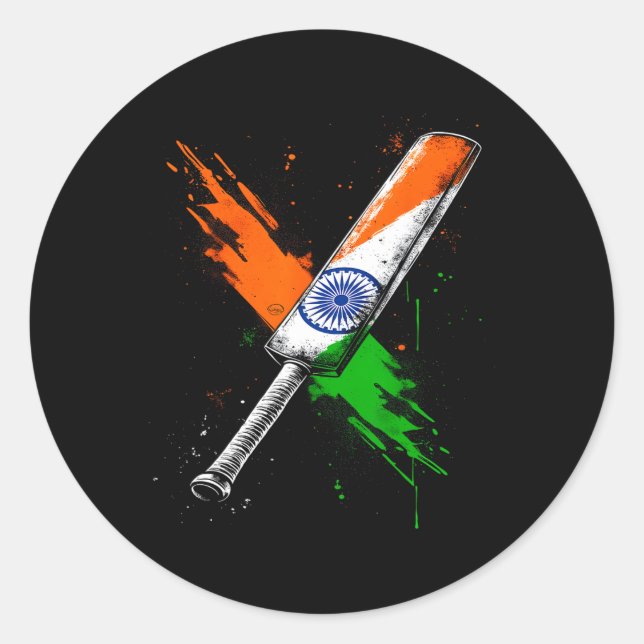 Pegatina Redonda India Cricket T Cricket Warrior British Flag Crick (Anverso)