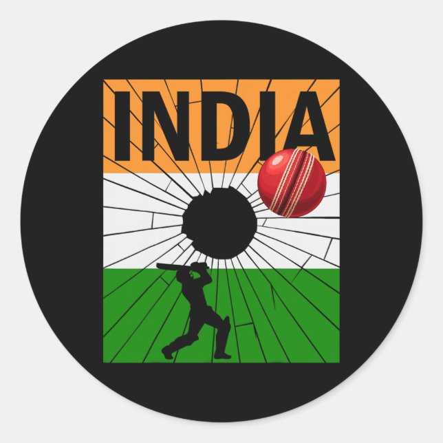 Pegatina Redonda India Cricket With Indian Flag Brush Stroke Ashoka (Anverso)