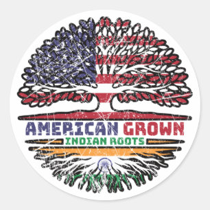 Pegatina Redonda India India Estados Unidos Estados Unidos Árbol de