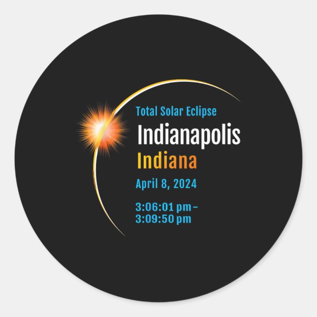 Pegatina Redonda Indiana En Eclipse Solar Total 2024 (Anverso)