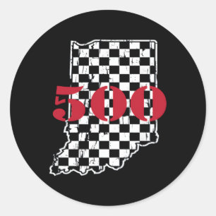 Pegatina Redonda Indianapolis Indiana State 500 Race Car Distressed