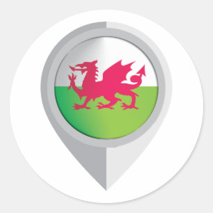 Pegatina Redonda Indicador de ubicación de Wales Pin