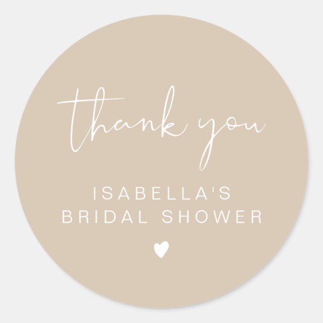 Pegatina Redonda INDIE Boho Beige Bridal Shower (Anverso)