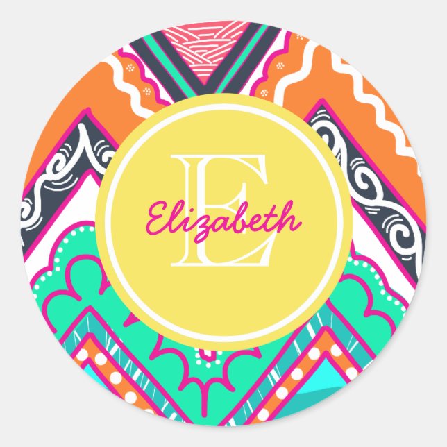 Pegatina Redonda Indie Chevron (Anverso)