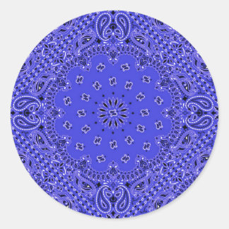 Pegatina Redonda Indigo Blue Paisley Western Bandana Scarf Print