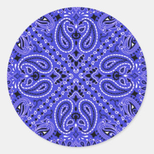 Pegatina Redonda Indigo Blue Paisley Western Bandana Scarf Print