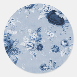 Pegatina Redonda Indigo Blue Vintage Floral Toile No. 4
