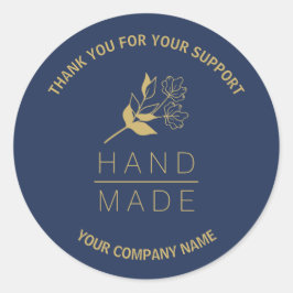 Pegatina Redonda Indigo Botanical Simple Minimalist Handmade 