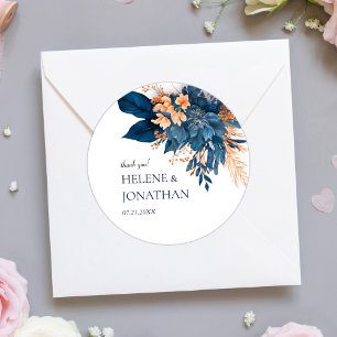 Pegatina Redonda Indigo Floral Boda Gracias
