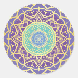 Pegatina Redonda Índigo Púrpura Turquesa Dorado Mandala Bohemians