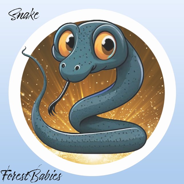 Pegatina Redonda Indigo Snake 🐍 Cute Serpent Animal Graphic (Indigo Snake, ForestBabies Classic Round Sticker)
