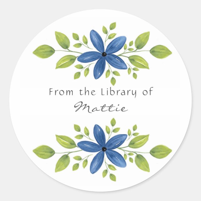Pegatina Redonda Indigo Watercolor Floral Swag 2 (Anverso)