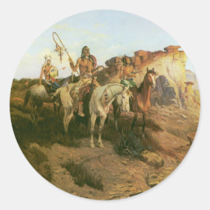 Pegatina Redonda Indios vintage, Prowlers of the Prairie, Seltzer,