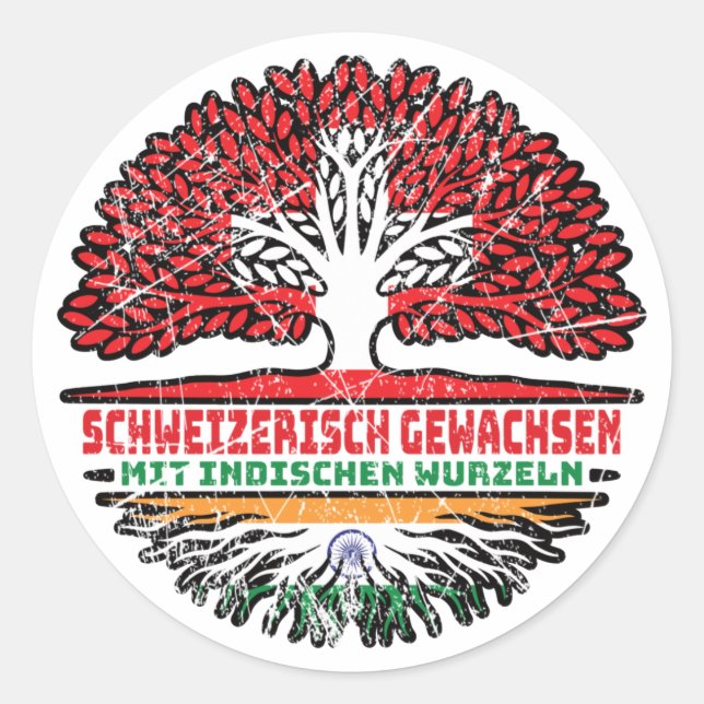 Pegatina Redonda Indisch Schweizer Schweiz Baum Wurzel (Anverso)