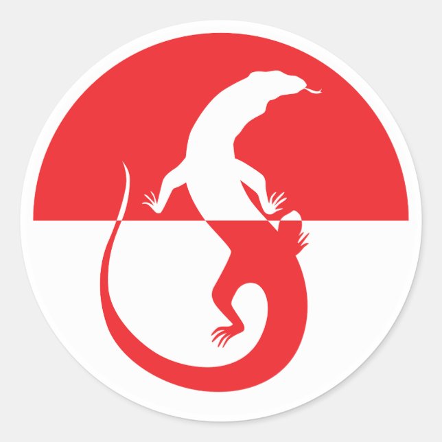 Pegatina Redonda Indonesia Monitor de dragón Komodo Indonesia (Anverso)